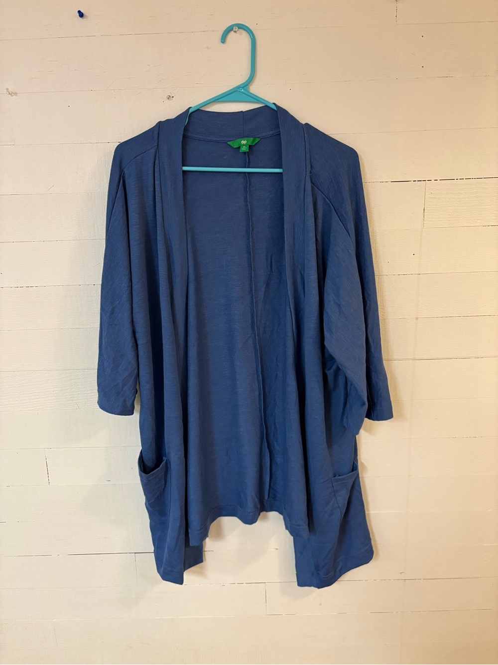 dip Womens XL Blue Open Front Cardigan 3/4 Sleeve Pocket Duster
